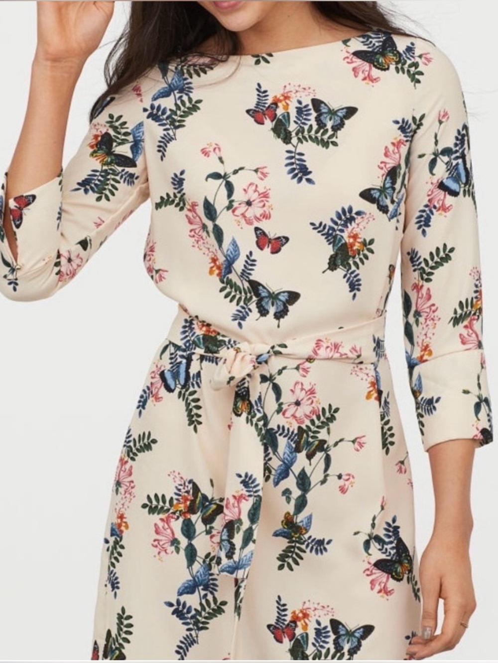 H&M Cream Floral Dress with Butterfly Print